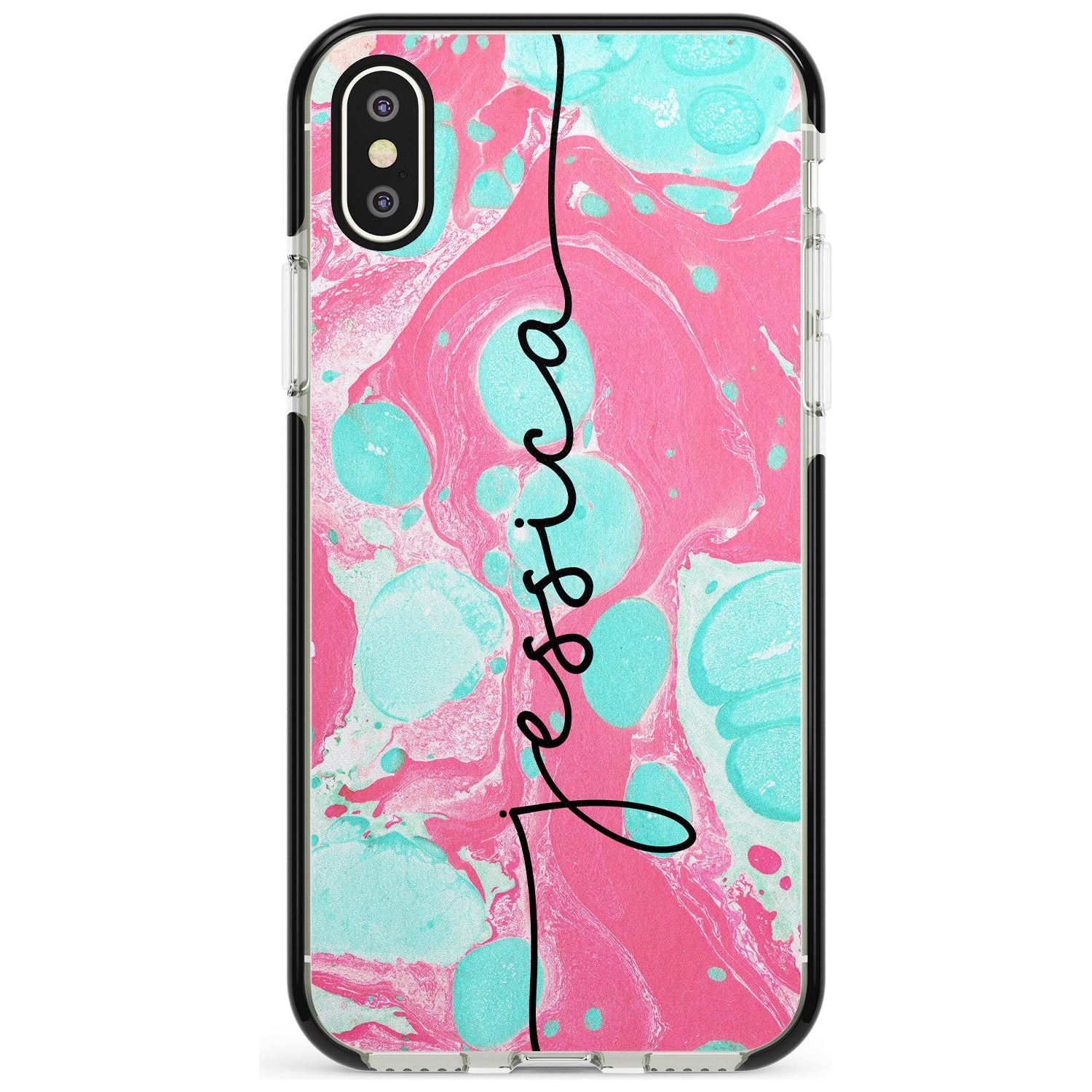 Turquoise & Pink - Marbled iPhone Case Black Impact Custom Phone Case - Case Warehouse