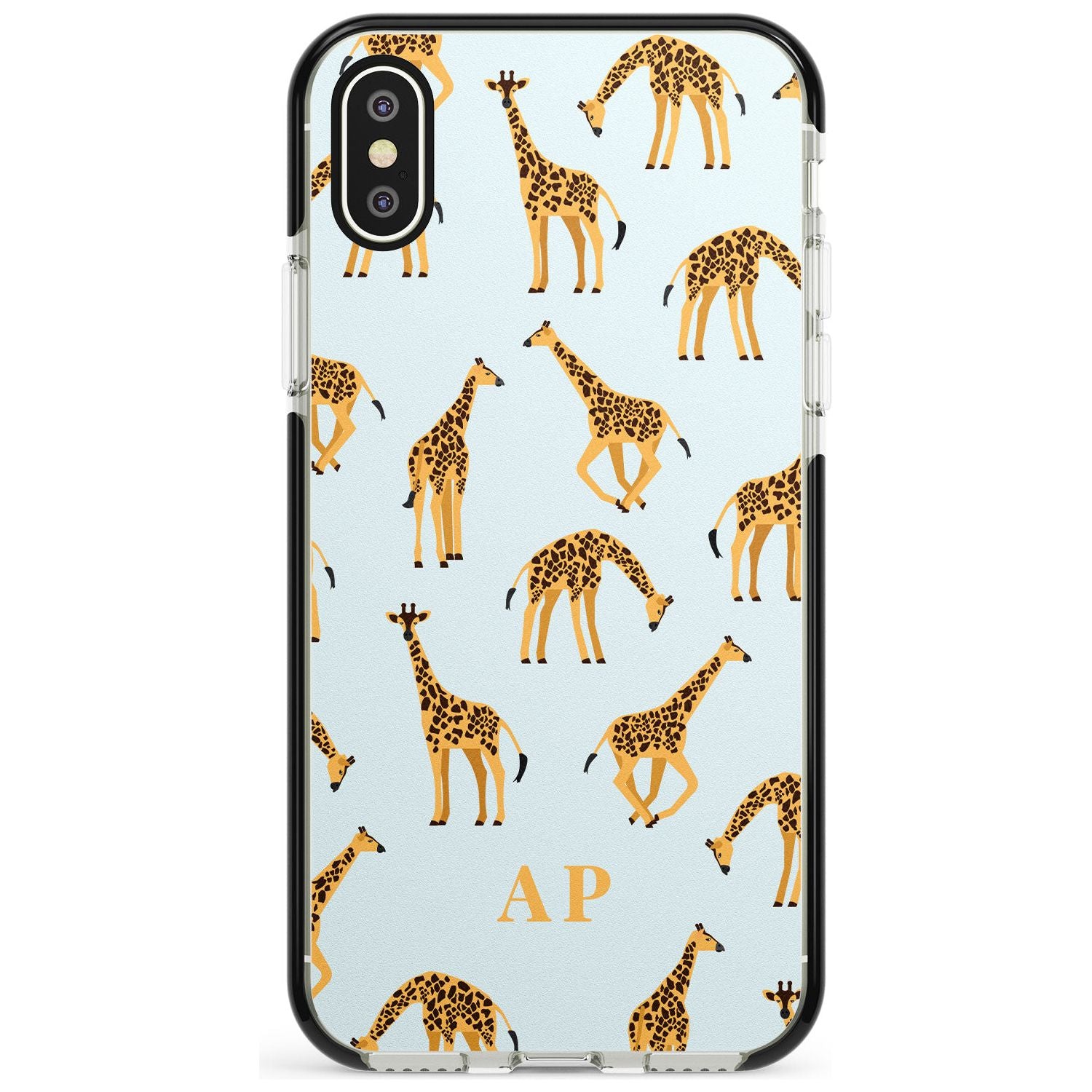 Safari Giraffe Pattern on Blue iPhone Case Black Impact Custom Phone Case - Case Warehouse