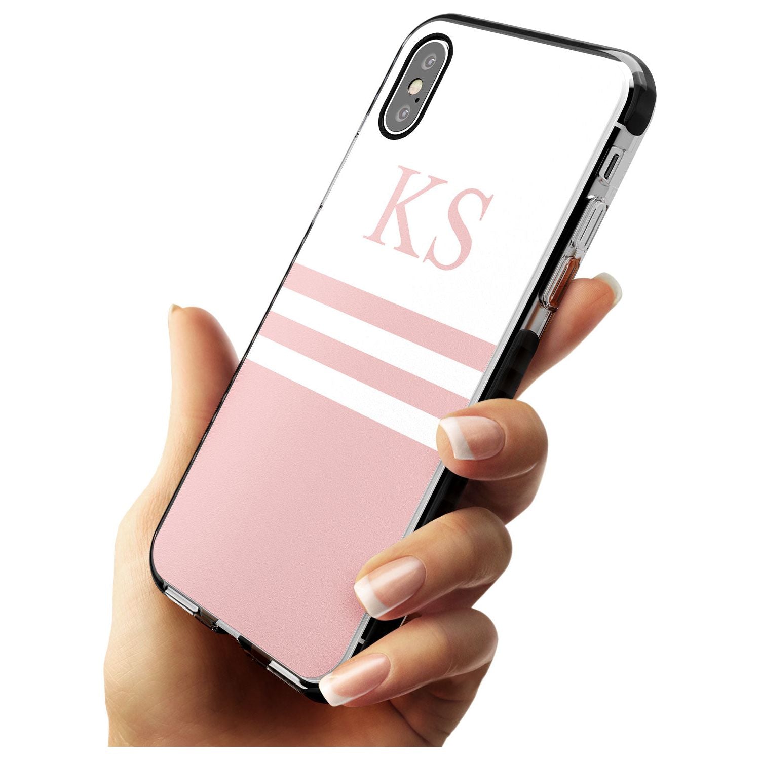 Minimal Pink Stripes & Initials iPhone Case Custom Phone Case - Case Warehouse
