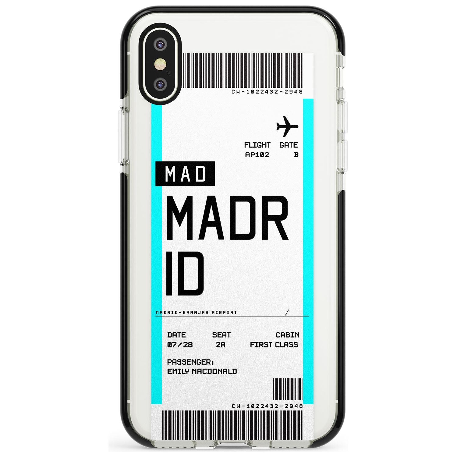 Madrid Boarding Pass iPhone Case Black Impact Custom Phone Case - Case Warehouse