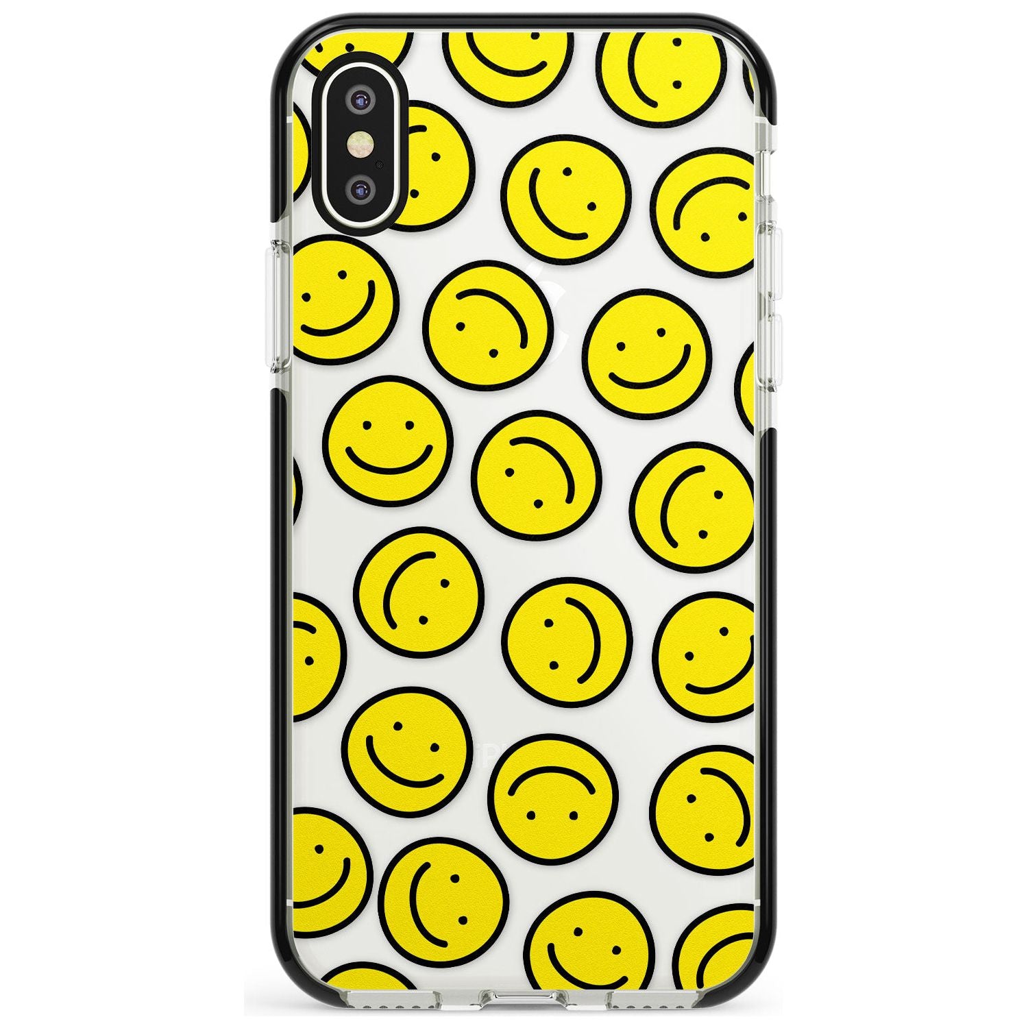 Happy Face Clear Pattern iPhone Case Black Impact Phone Case - Case Warehouse