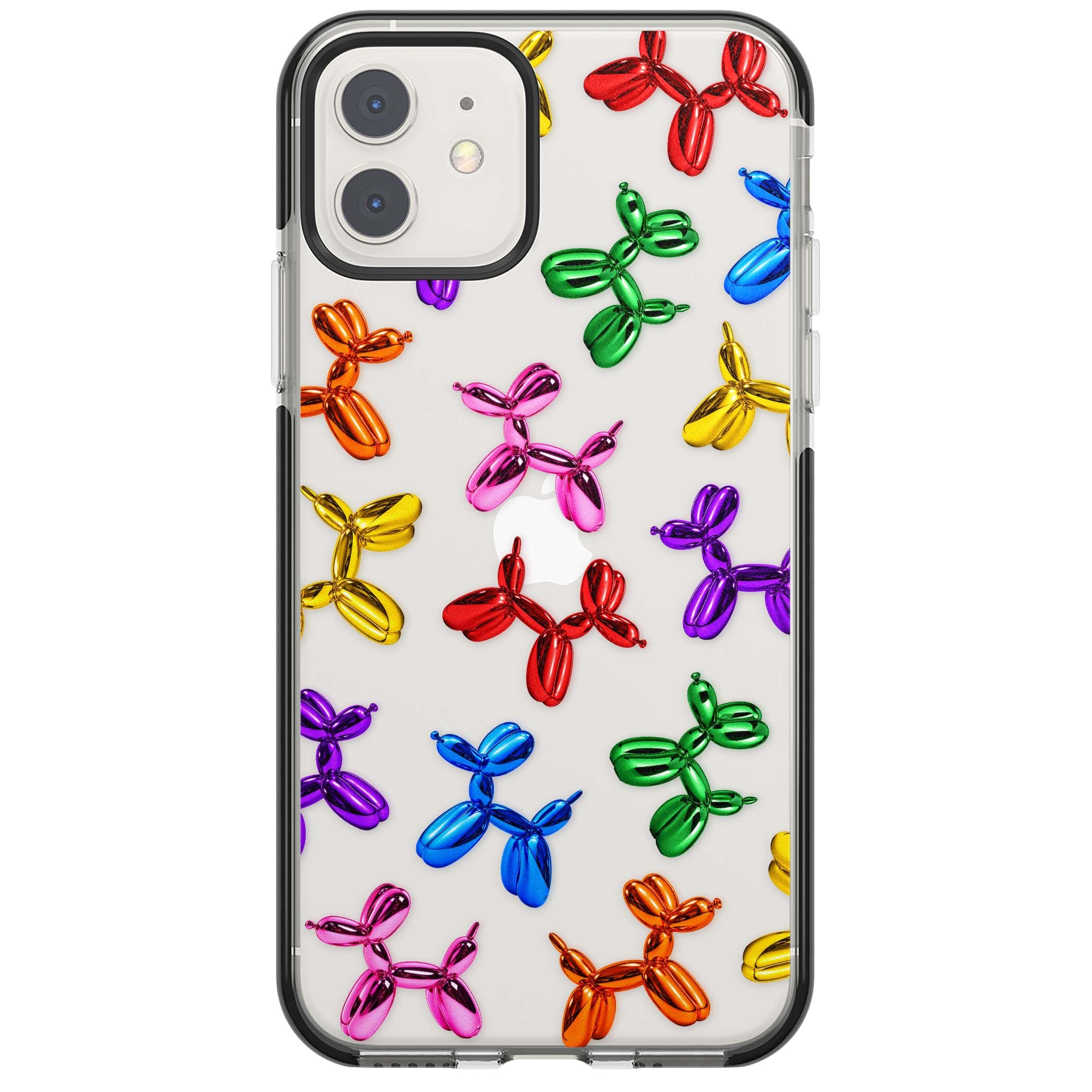 Balloon Dogs pop art iPhone case featuring rainbow chrome balloon dogs in Jeff Koons style | Black Impact case for iPhone 11, iPhone 12