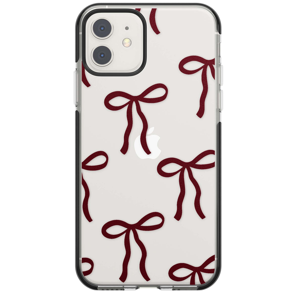 Burgundy Bows coquette iPhone case featuring hand-drawn burgundy red bows on a clear background | Black Impact case for iPhone 11, iPhone 12