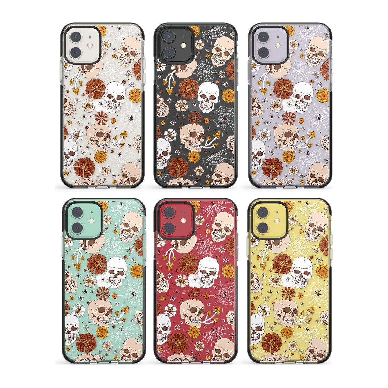 Halloween Skulls and Flowers Impact Phone Case for iPhone 11, iphone 12