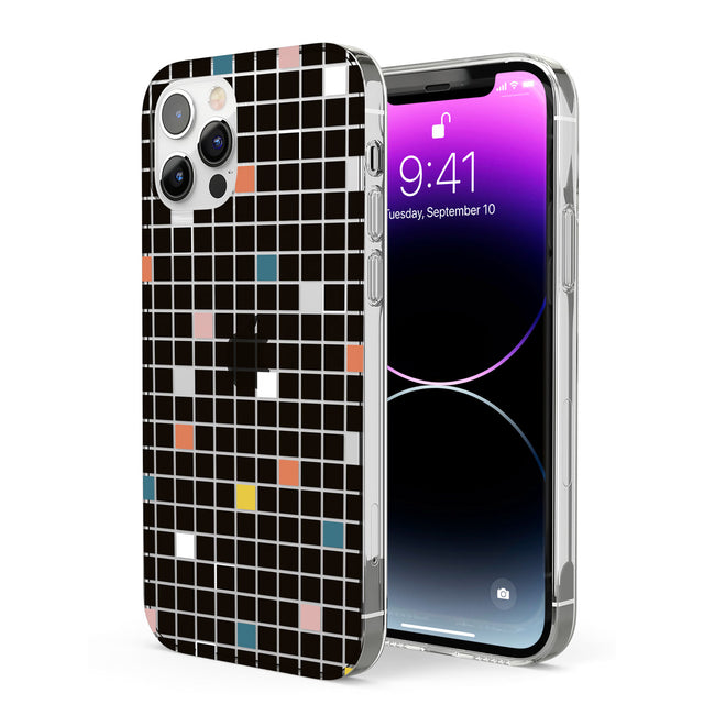 Earthtone Black Geometric Grid Phone Case for iPhone 12 Pro