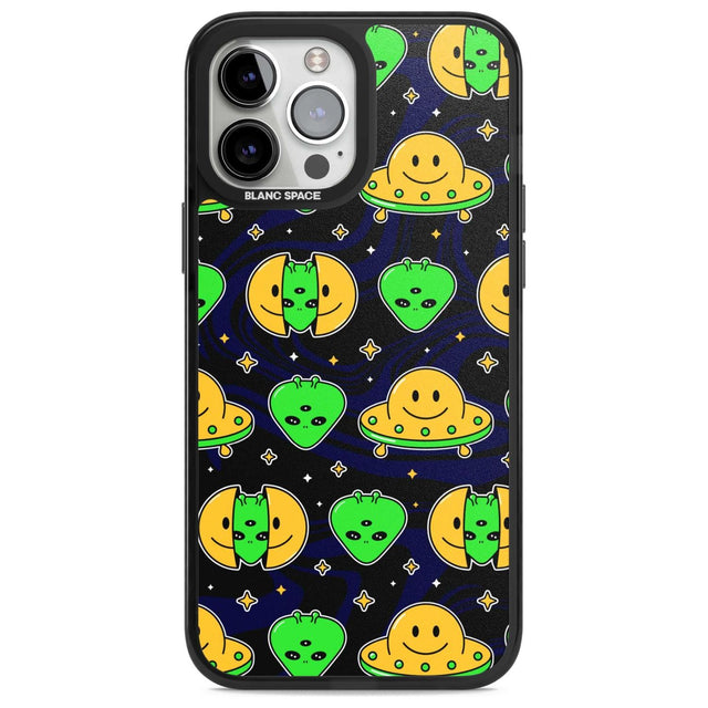 Alien Head Pattern Phone Case iPhone 13 Pro Max / Magsafe Black Impact Case Blanc Space