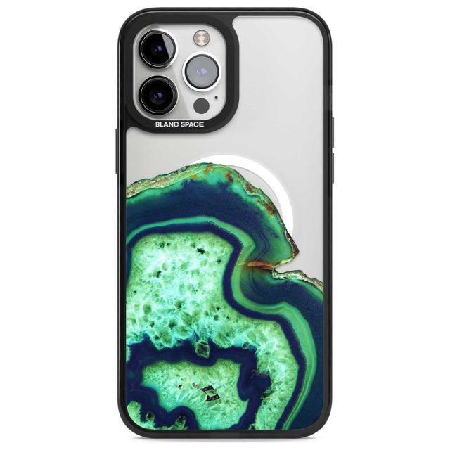Neon Green & Blue Agate Crystal Transparent Design Phone Case iPhone 13 Pro Max / Magsafe Black Impact Case Blanc Space