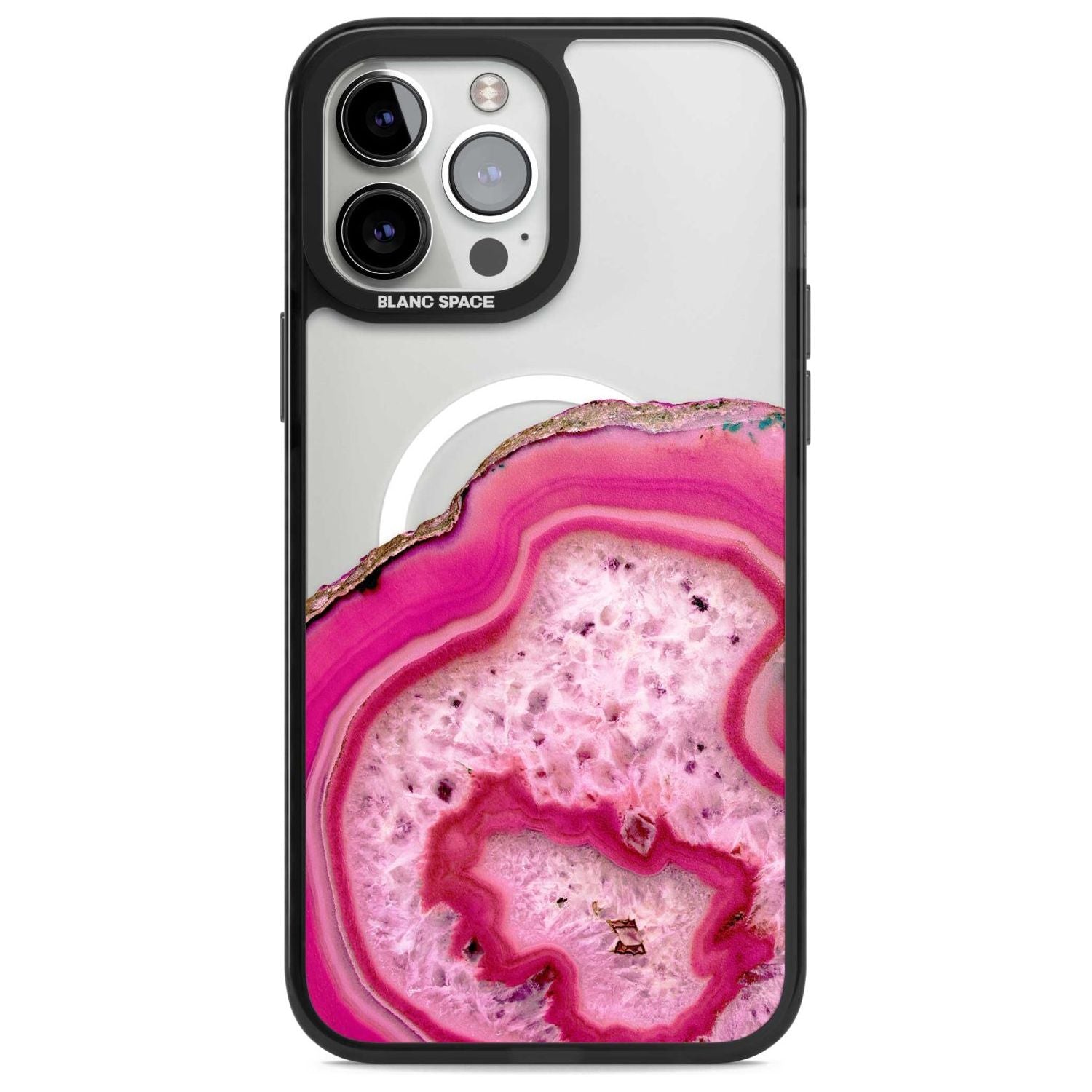 Bright Pink Gemstone Crystal Clear Design Phone Case iPhone 13 Pro Max / Magsafe Black Impact Case Blanc Space