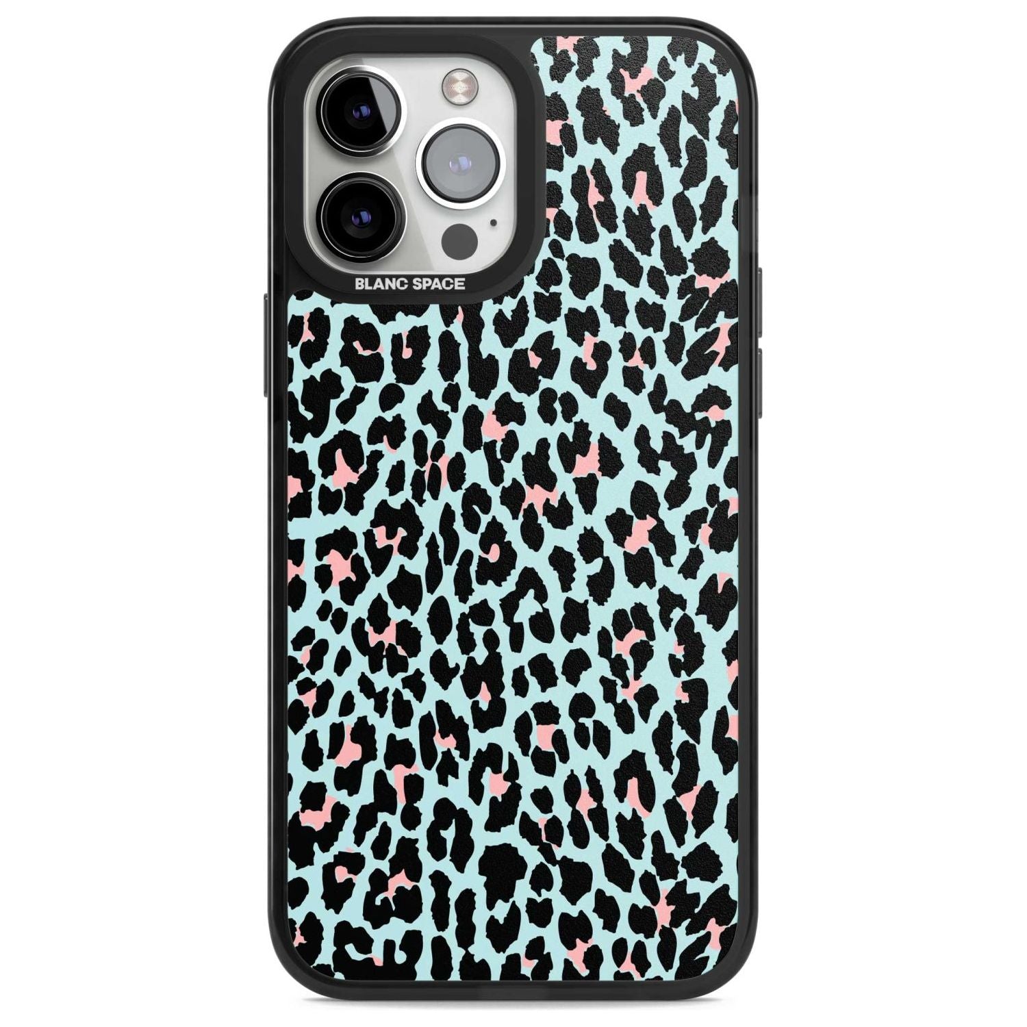 Light Pink on Blue Leopard Print Pattern Phone Case iPhone 13 Pro Max / Magsafe Black Impact Case Blanc Space