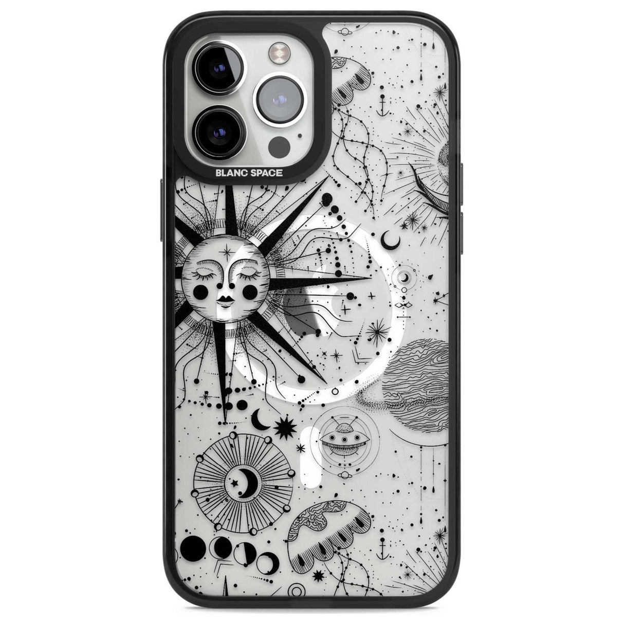 Large Sun Vintage Astrological Phone Case iPhone 13 Pro Max / Magsafe Black Impact Case Blanc Space