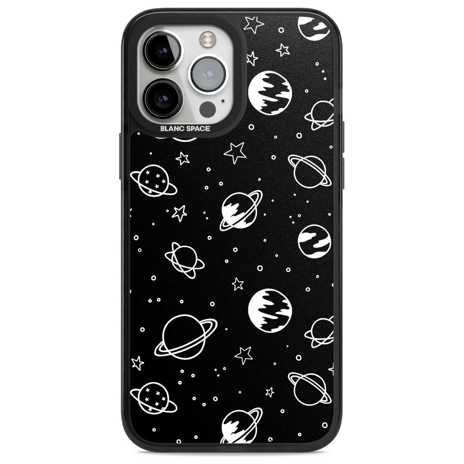 Cosmic Outer Space Design White on Black Phone Case iPhone 13 Pro Max / Magsafe Black Impact Case Blanc Space