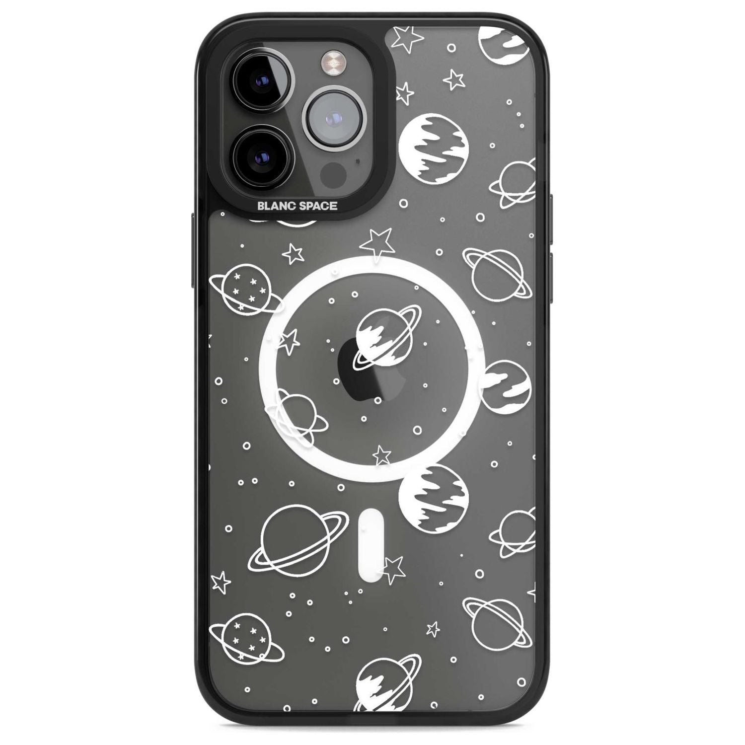 Cosmic Outer Space Design White on Clear Phone Case iPhone 13 Pro Max / Magsafe Black Impact Case Blanc Space
