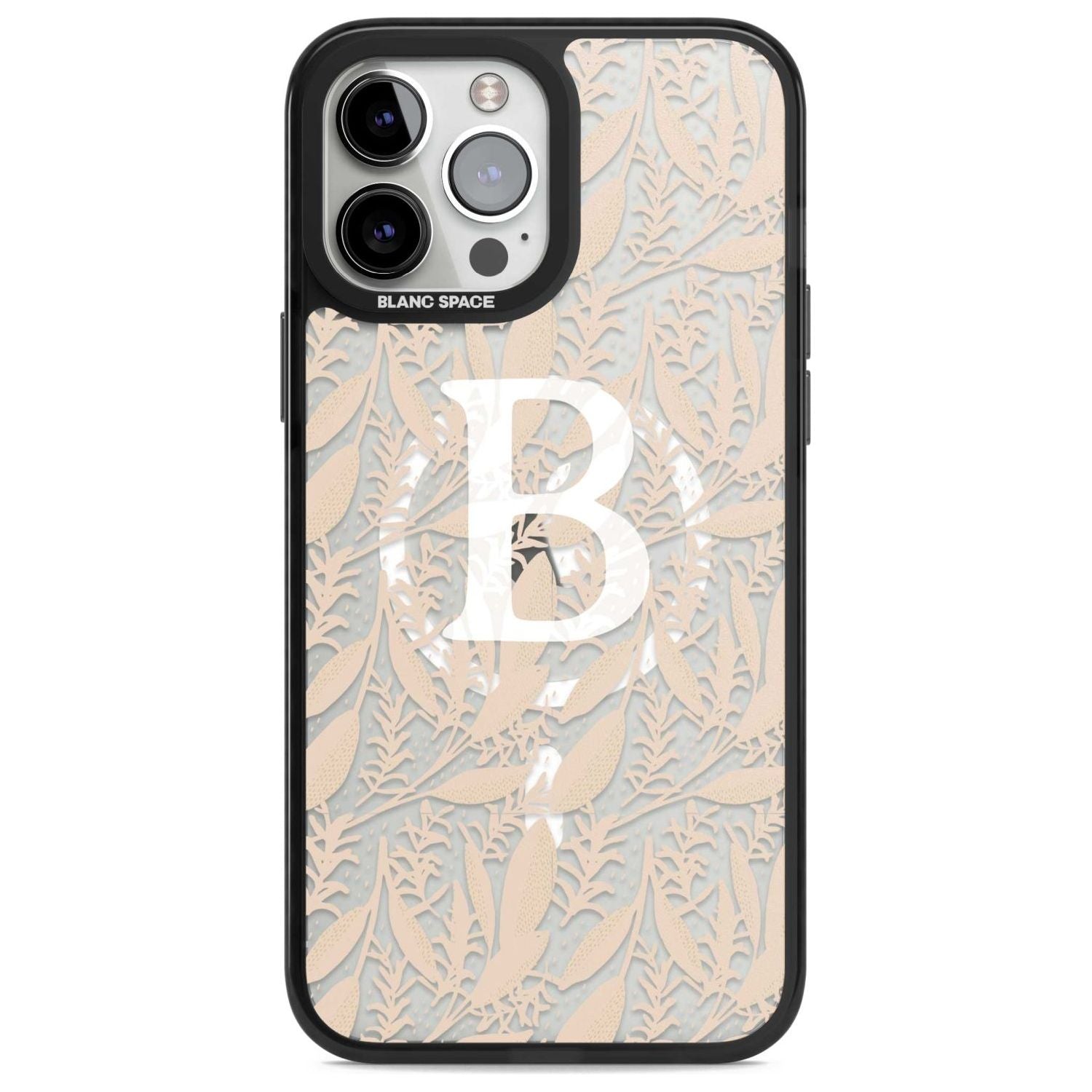 Personalised Subtle Monogram Abstract Floral Custom Phone Case iPhone 13 Pro Max / Magsafe Black Impact Case Blanc Space