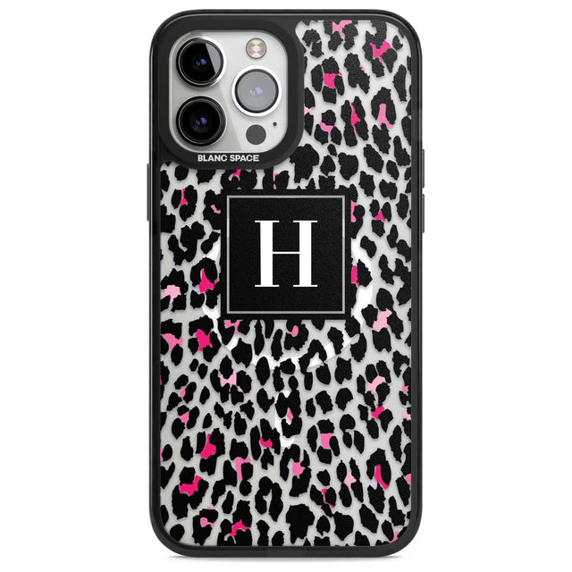 Personalised Pink Monogram Leopard Spots Custom Phone Case iPhone 13 Pro Max / Magsafe Black Impact Case Blanc Space