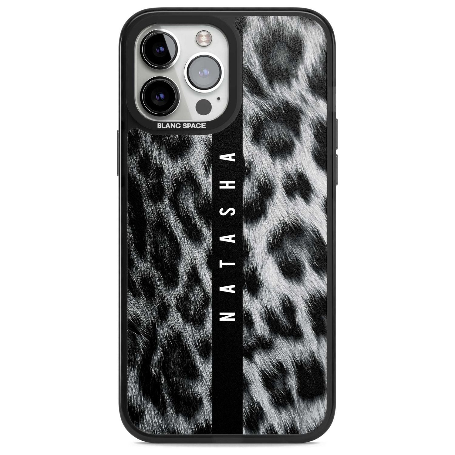 Personalised Snow Leopard Print Custom Phone Case iPhone 13 Pro Max / Magsafe Black Impact Case Blanc Space