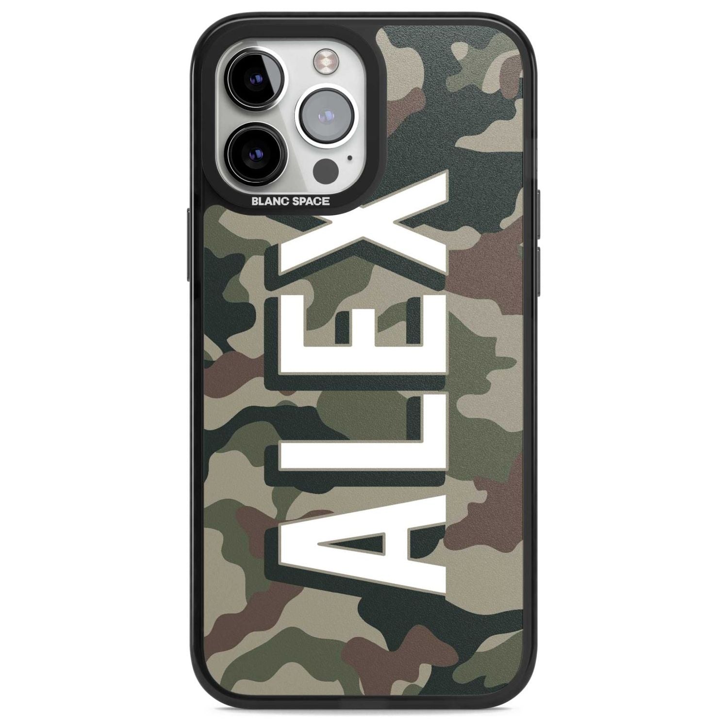 Personalised Classic Green Camo Custom Phone Case iPhone 13 Pro Max / Magsafe Black Impact Case Blanc Space