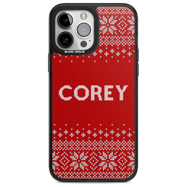 Personalised Red Christmas Knitted Jumper Custom Phone Case iPhone 13 Pro Max / Magsafe Black Impact Case Blanc Space