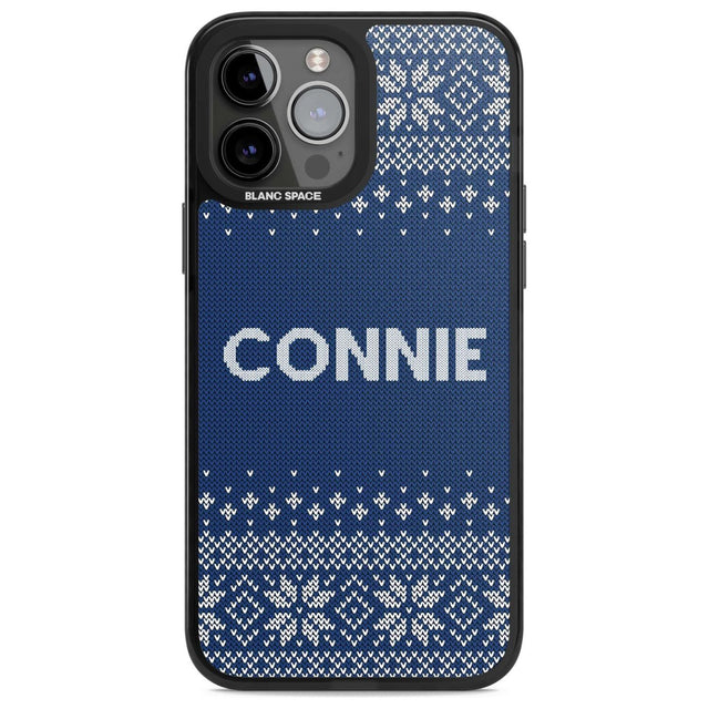 Personalised Blue Christmas Knitted Jumper Custom Phone Case iPhone 13 Pro Max / Magsafe Black Impact Case Blanc Space