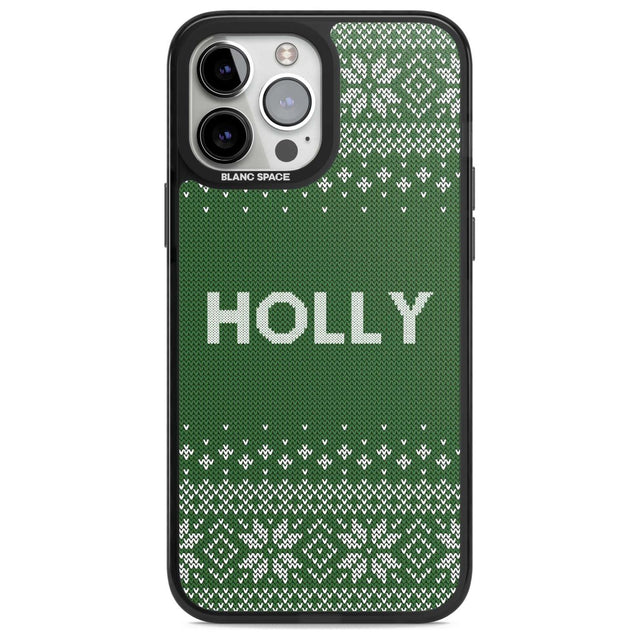 Personalised Green Christmas Knitted Jumper Custom Phone Case iPhone 13 Pro Max / Magsafe Black Impact Case Blanc Space