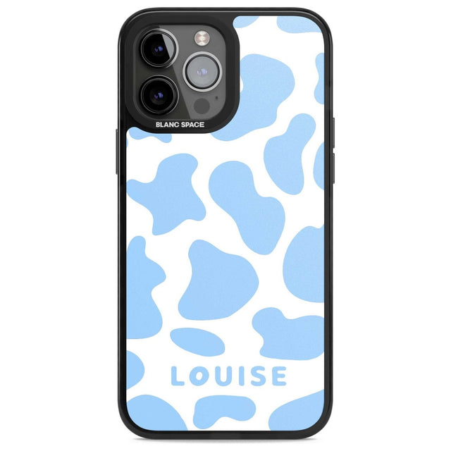Personalised Blue and White Cow Print Custom Phone Case iPhone 13 Pro Max / Magsafe Black Impact Case Blanc Space