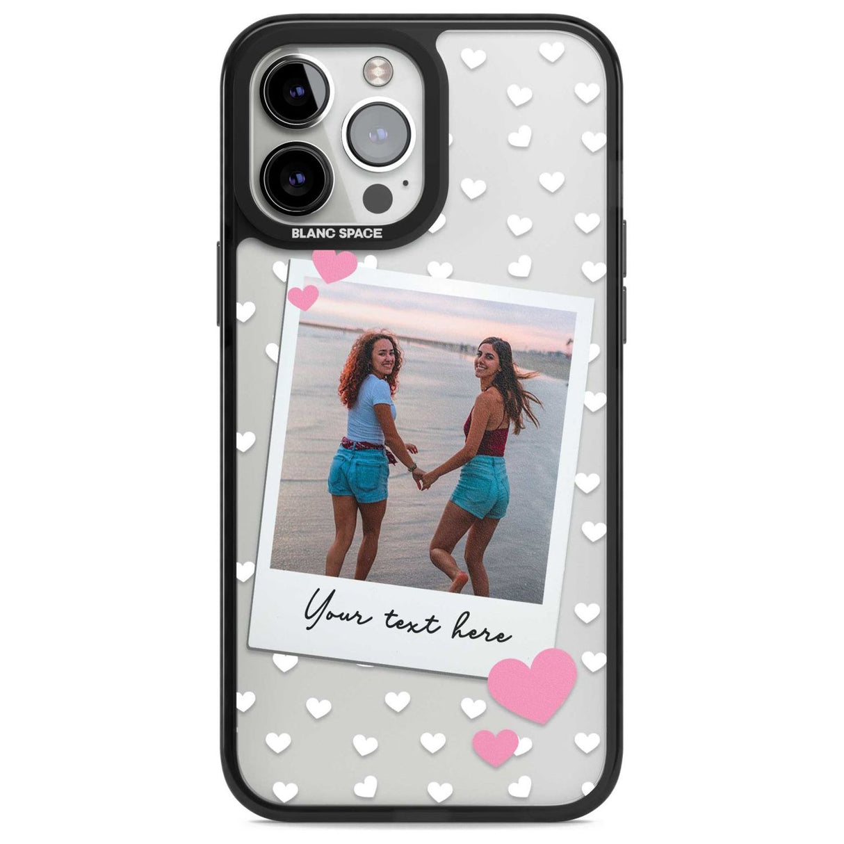 Personalised Instant Film & Hearts Photo Custom Phone Case iPhone 13 Pro Max / Magsafe Black Impact Case Blanc Space