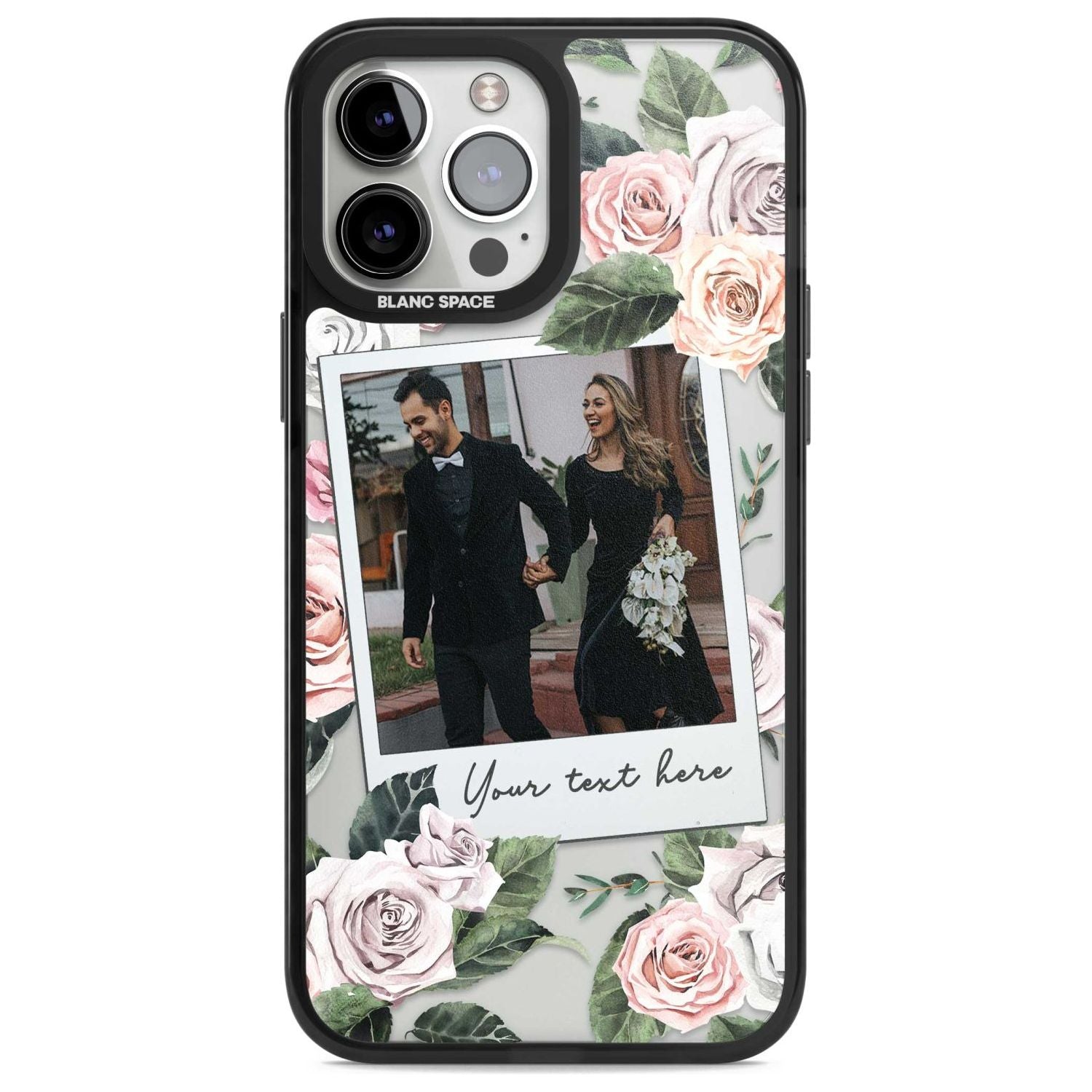 Personalised Floral Instant Film Photo Custom Phone Case iPhone 13 Pro Max / Magsafe Black Impact Case Blanc Space