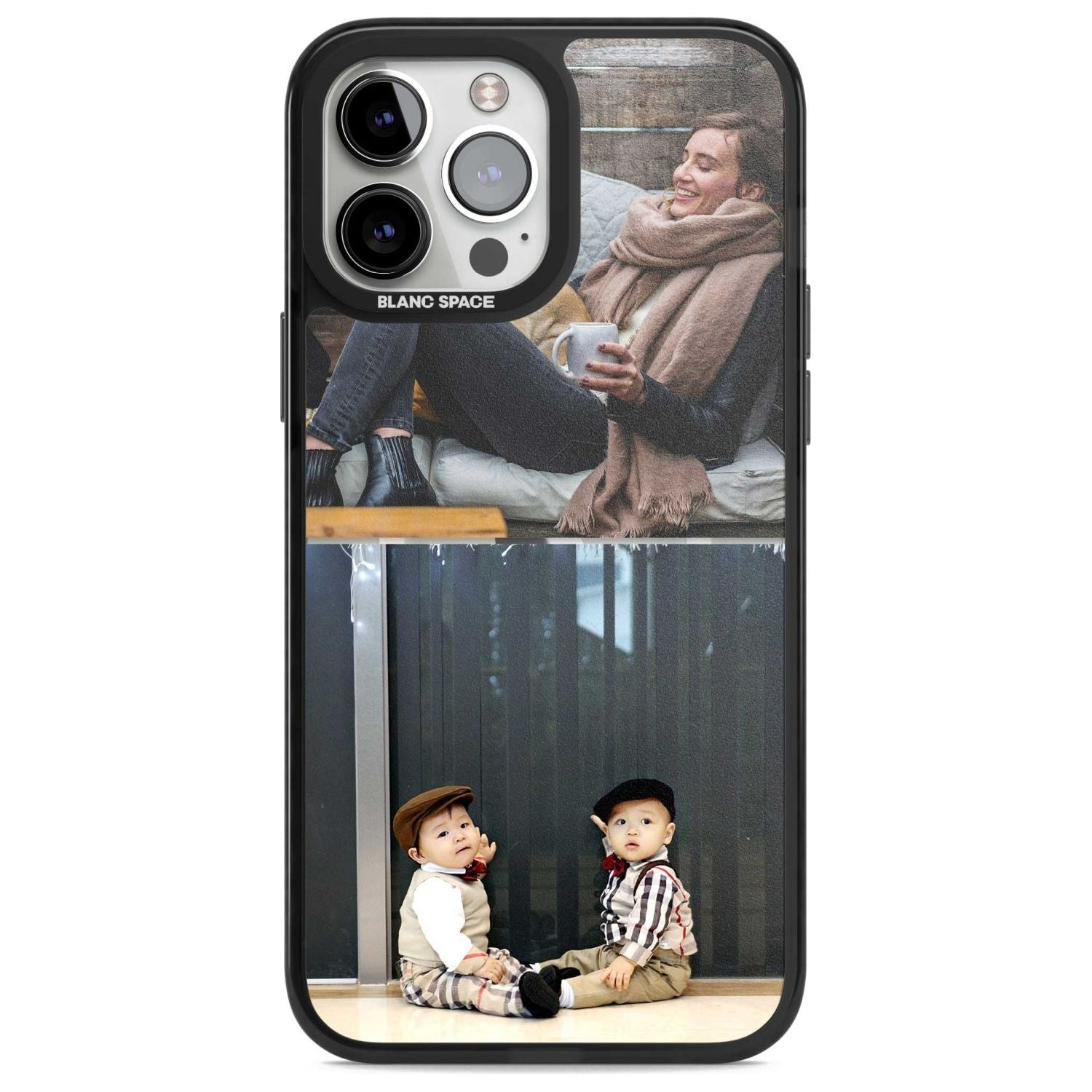 Personalised 2 Photo Grid Custom Phone Case iPhone 13 Pro Max / Magsafe Black Impact Case Blanc Space