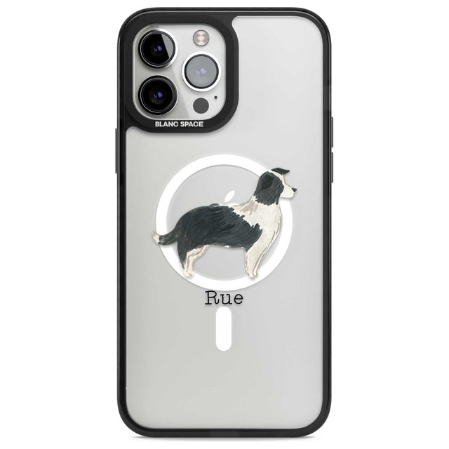 Personalised Border Collie Custom Phone Case iPhone 13 Pro Max / Magsafe Black Impact Case Blanc Space
