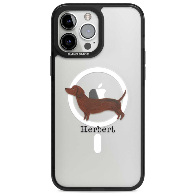 Personalised Hand Painted Sausage Dog Custom Phone Case iPhone 13 Pro Max / Magsafe Black Impact Case Blanc Space