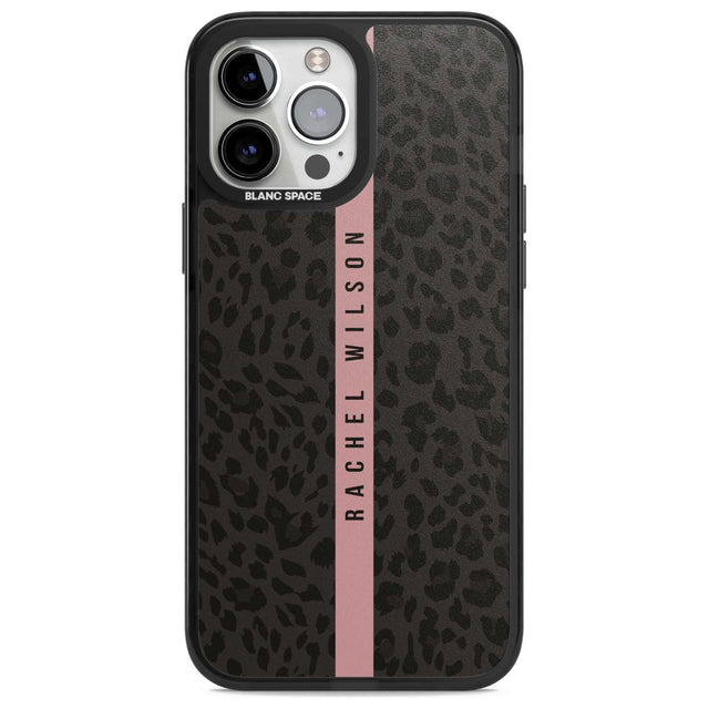 Personalised Pink Stripe Leopard Pattern Custom Phone Case iPhone 13 Pro Max / Magsafe Black Impact Case Blanc Space