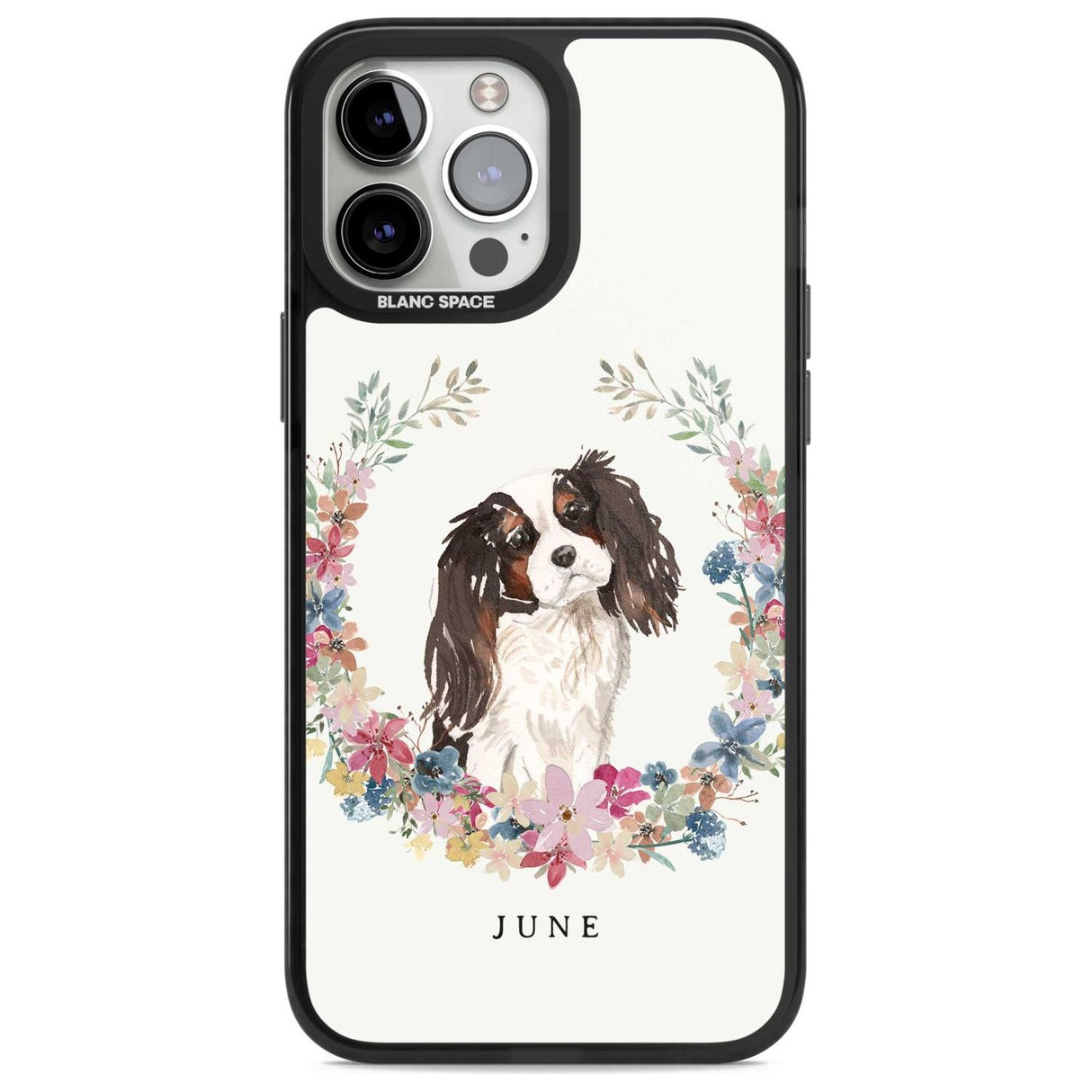 Personalised Tri Coloured King Charles Watercolour Dog Portrait Custom Phone Case iPhone 13 Pro Max / Magsafe Black Impact Case Blanc Space