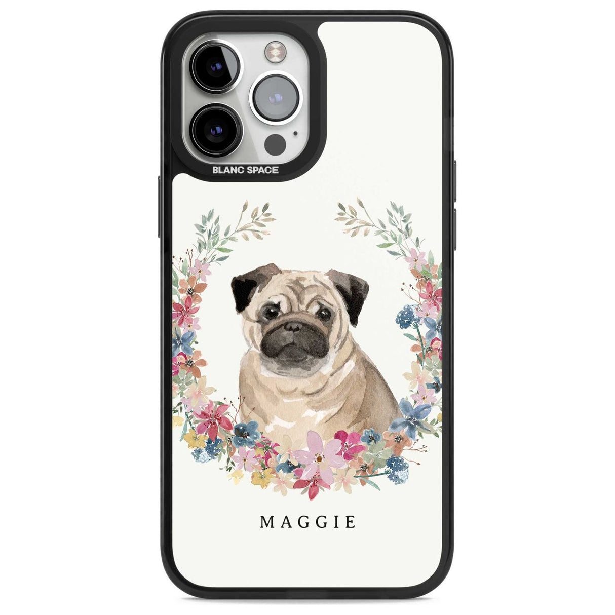 Personalised Pug - Watercolour Dog Portrait Custom Phone Case iPhone 13 Pro Max / Magsafe Black Impact Case Blanc Space