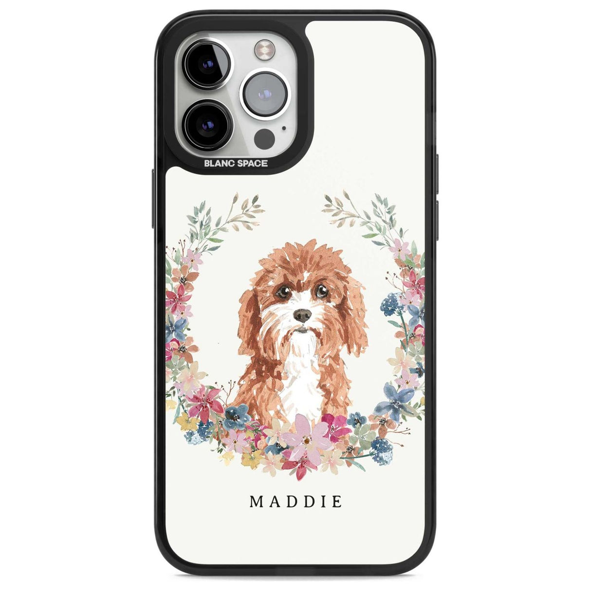 Personalised Cavapoo - Watercolour Dog Portrait Custom Phone Case iPhone 13 Pro Max / Magsafe Black Impact Case Blanc Space