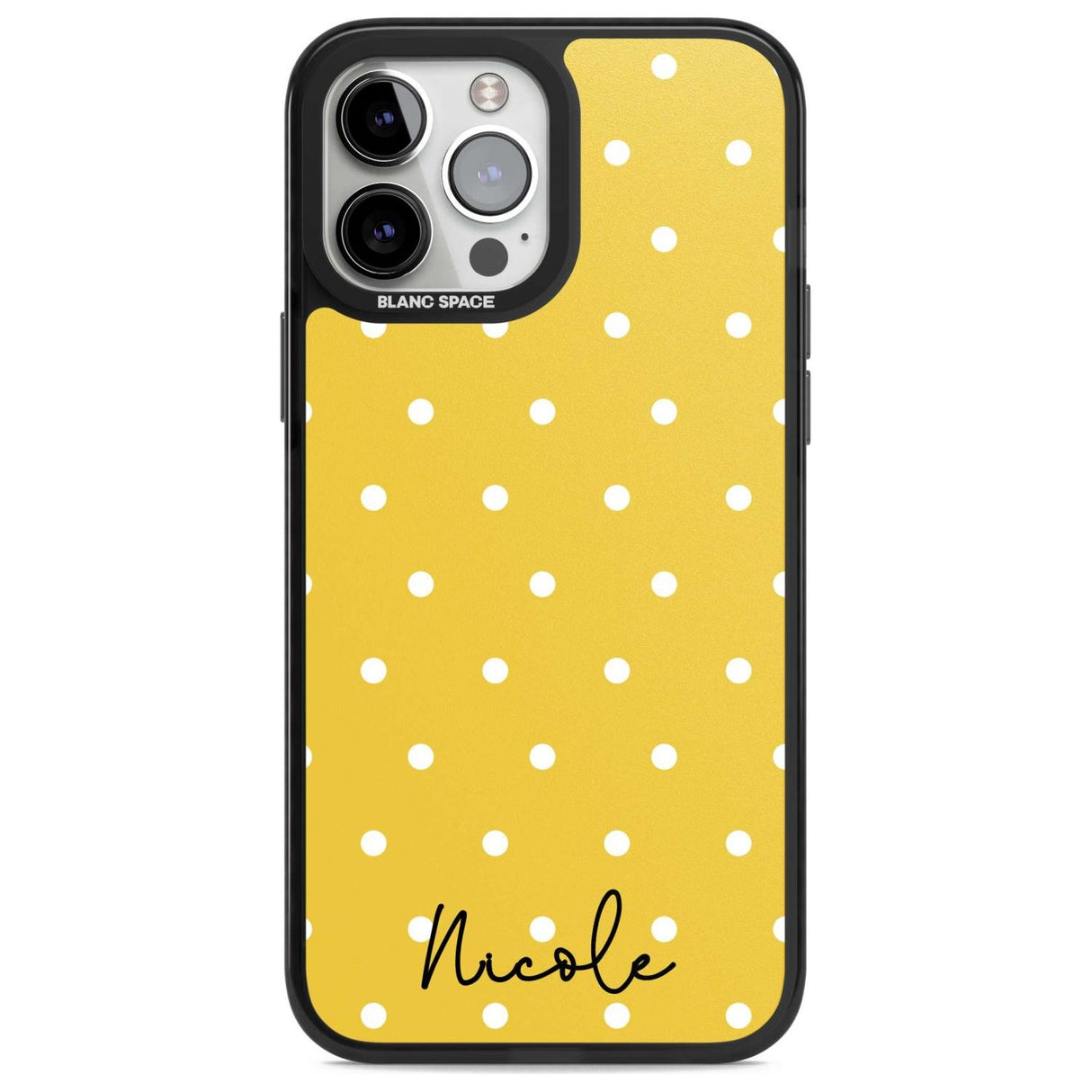 Personalised Yellow Polka Dot Custom Phone Case iPhone 13 Pro Max / Magsafe Black Impact Case Blanc Space