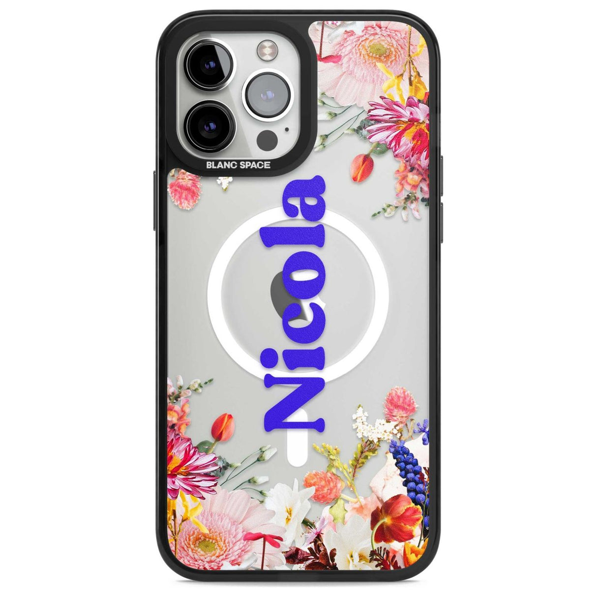 Personalised Text with Floral Borders Custom Phone Case iPhone 13 Pro Max / Magsafe Black Impact Case Blanc Space