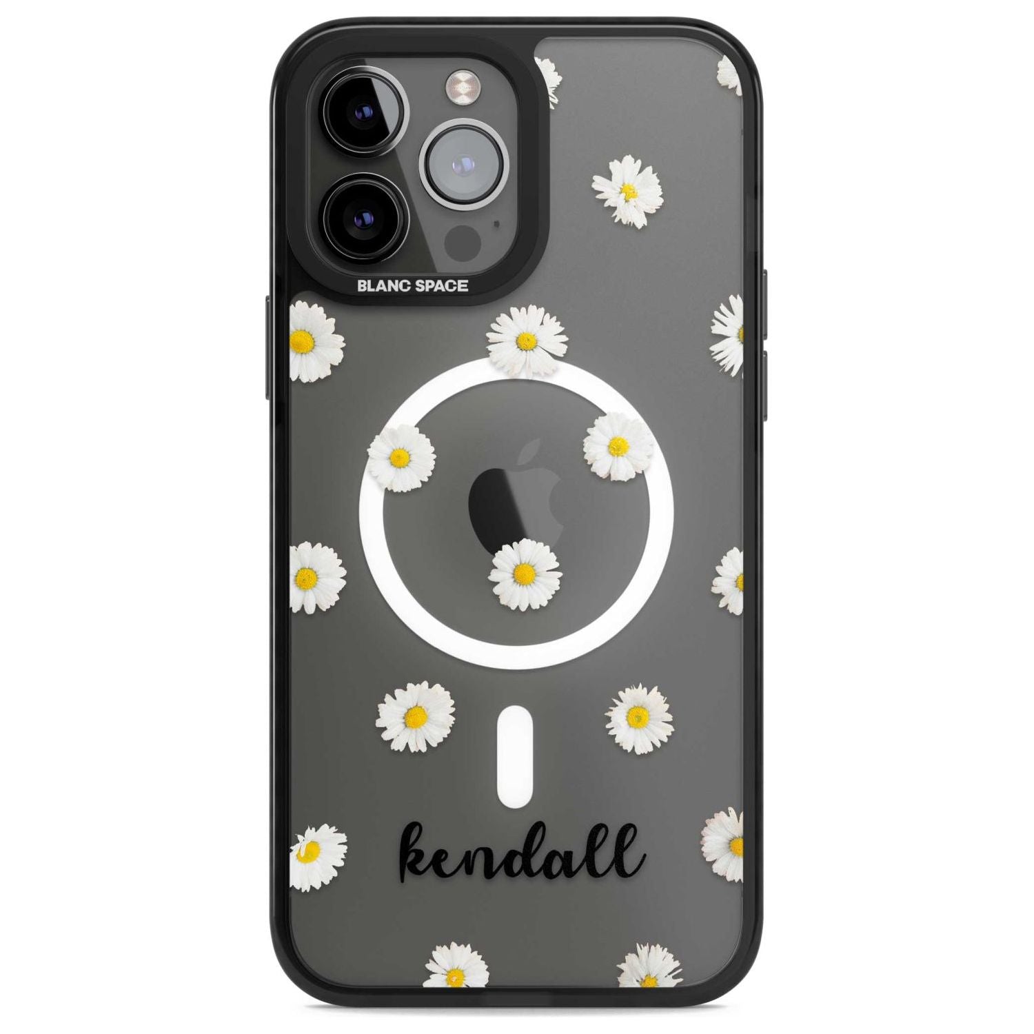 Personalised White Daisies & Cursive Custom Phone Case iPhone 13 Pro Max / Magsafe Black Impact Case Blanc Space
