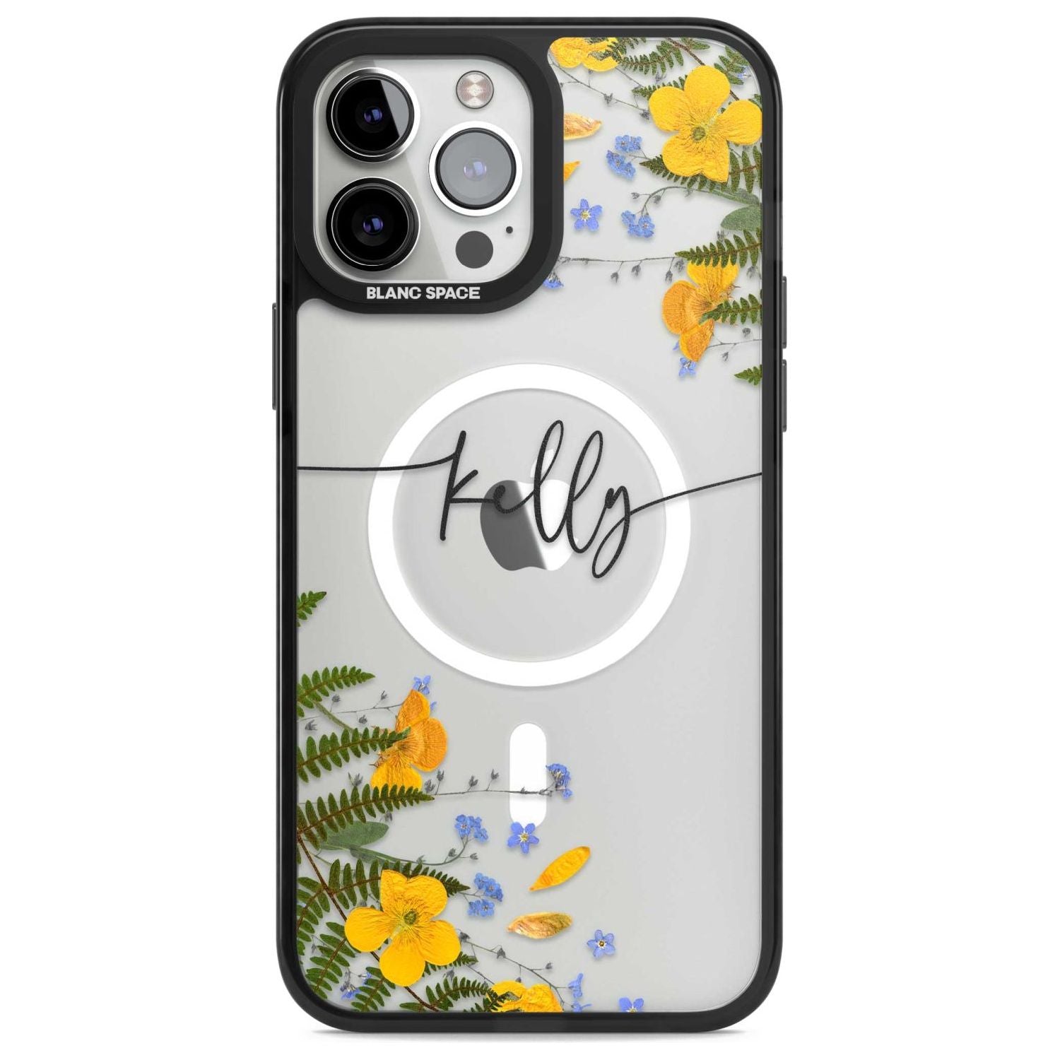 Personalised Ferns & Wildflowers Custom Phone Case iPhone 13 Pro Max / Magsafe Black Impact Case Blanc Space