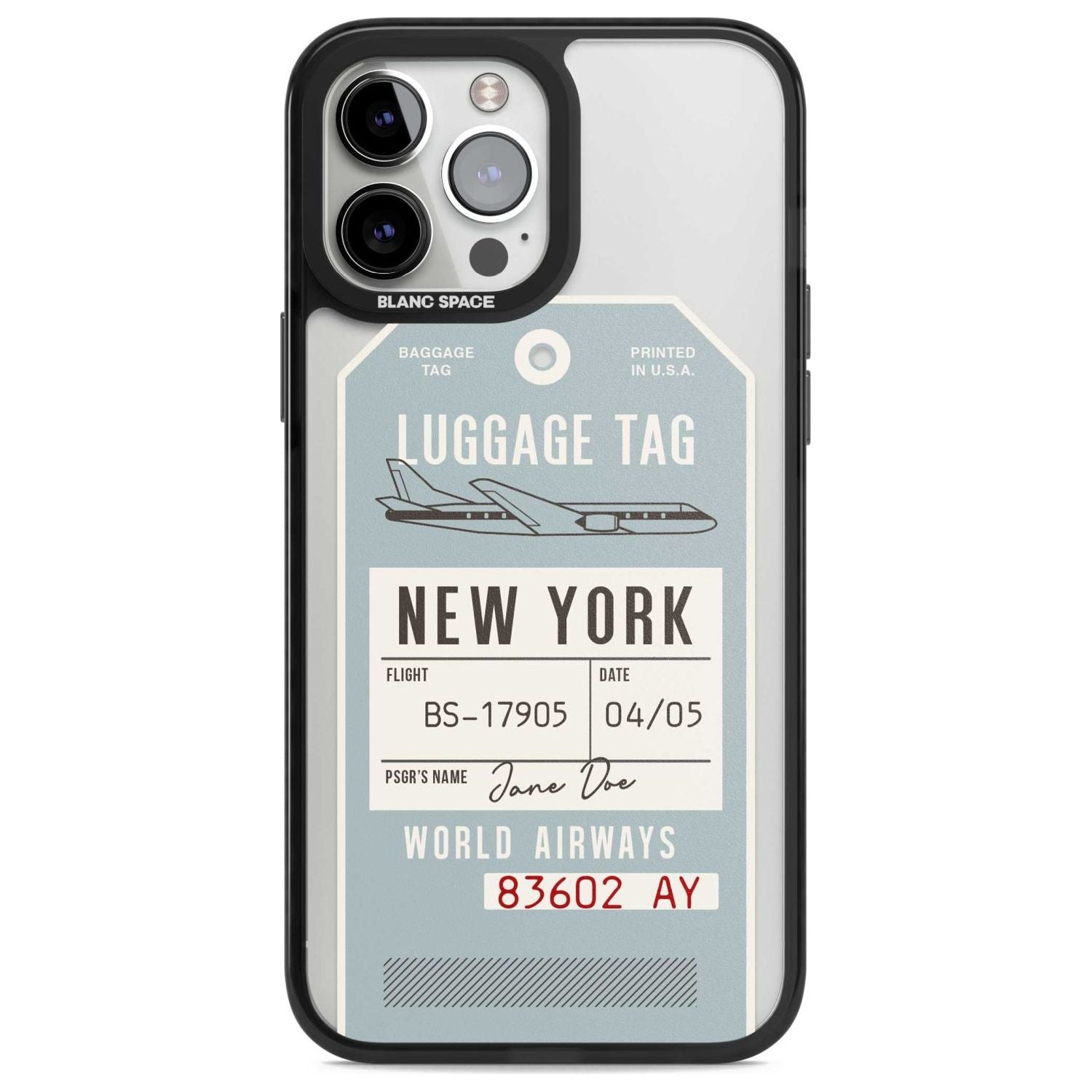 Personalised Vintage USA Luggage Tag Custom Phone Case iPhone 13 Pro Max / Magsafe Black Impact Case Blanc Space