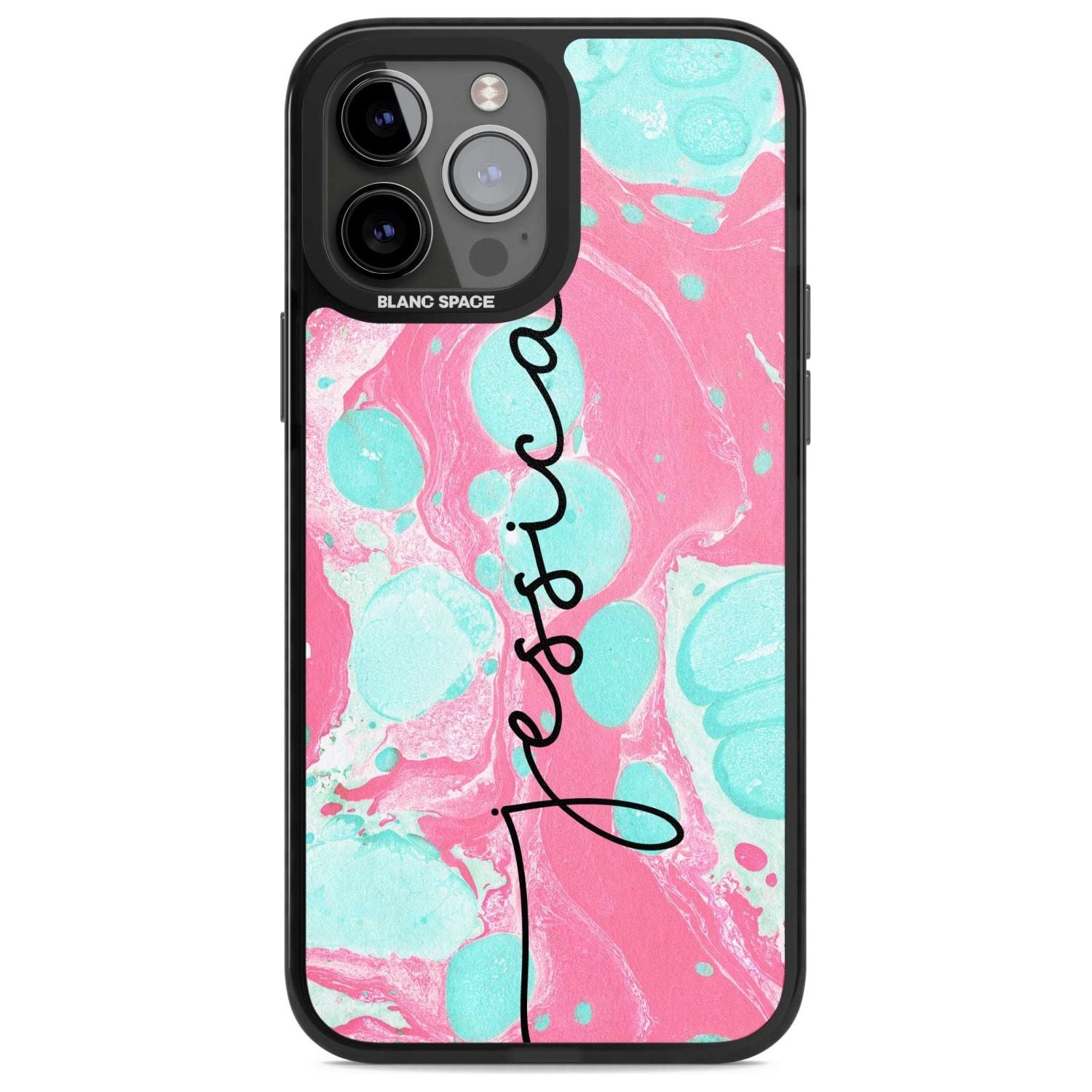 Personalised Turquoise & Pink - Marbled Custom Phone Case iPhone 13 Pro Max / Magsafe Black Impact Case Blanc Space