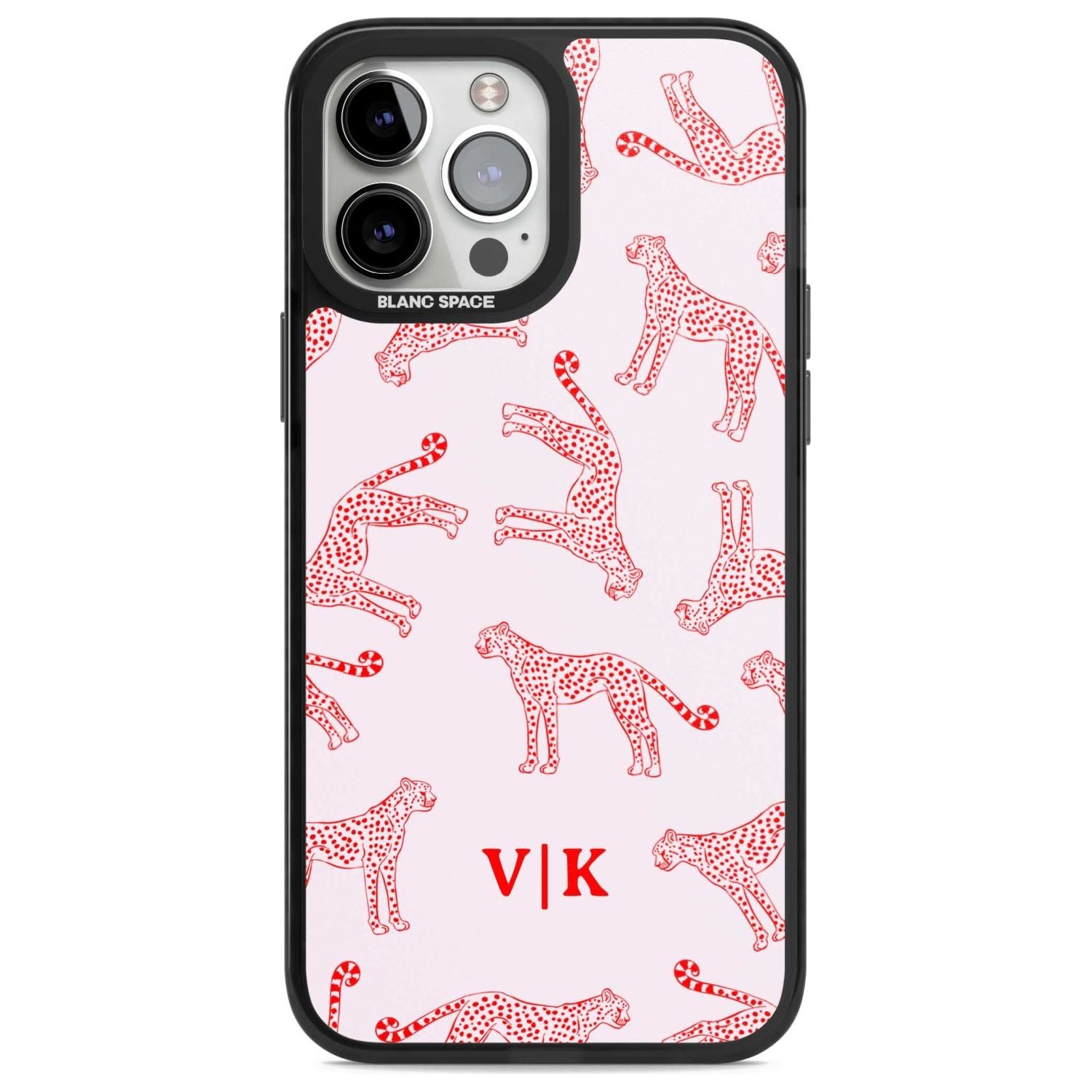 Personalised + Red & Pink Cheetah Custom Phone Case iPhone 13 Pro Max / Magsafe Black Impact Case Blanc Space