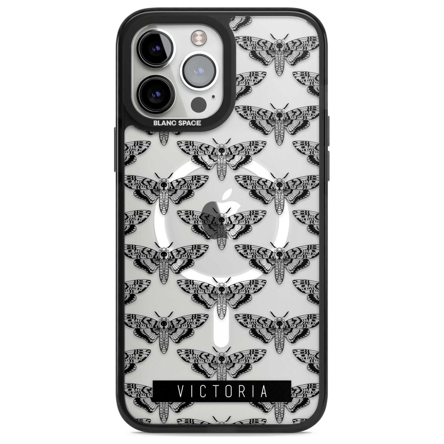 Personalised Hawk Moth Pattern Custom Phone Case iPhone 13 Pro Max / Magsafe Black Impact Case Blanc Space