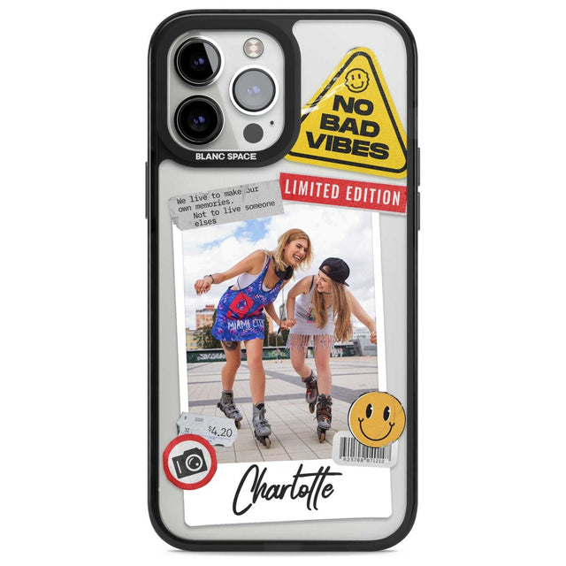 Personalised Sticker Mix Instant Photo Custom Phone Case iPhone 13 Pro Max / Magsafe Black Impact Case Blanc Space