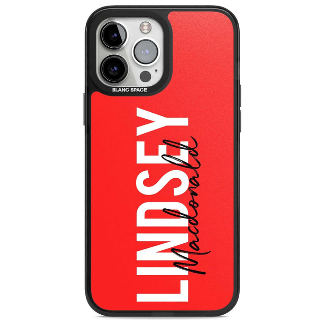Personalised Bold Name: Red Custom Phone Case iPhone 13 Pro Max / Magsafe Black Impact Case Blanc Space