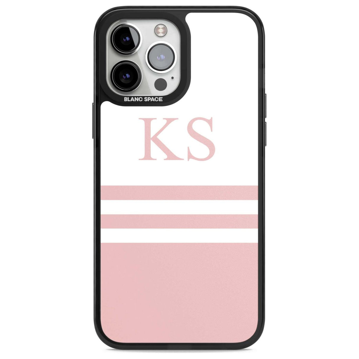 Personalised Minimal Pink Stripes & Initials Custom Phone Case iPhone 13 Pro Max / Magsafe Black Impact Case Blanc Space