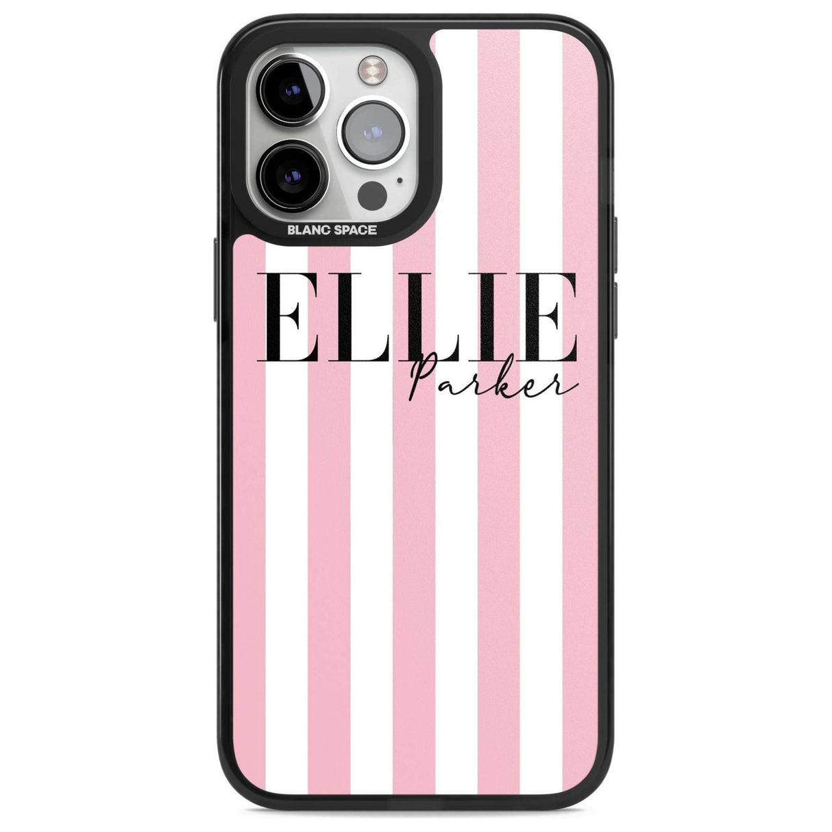 Personalised Pink Stripes Custom Phone Case iPhone 13 Pro Max / Magsafe Black Impact Case Blanc Space
