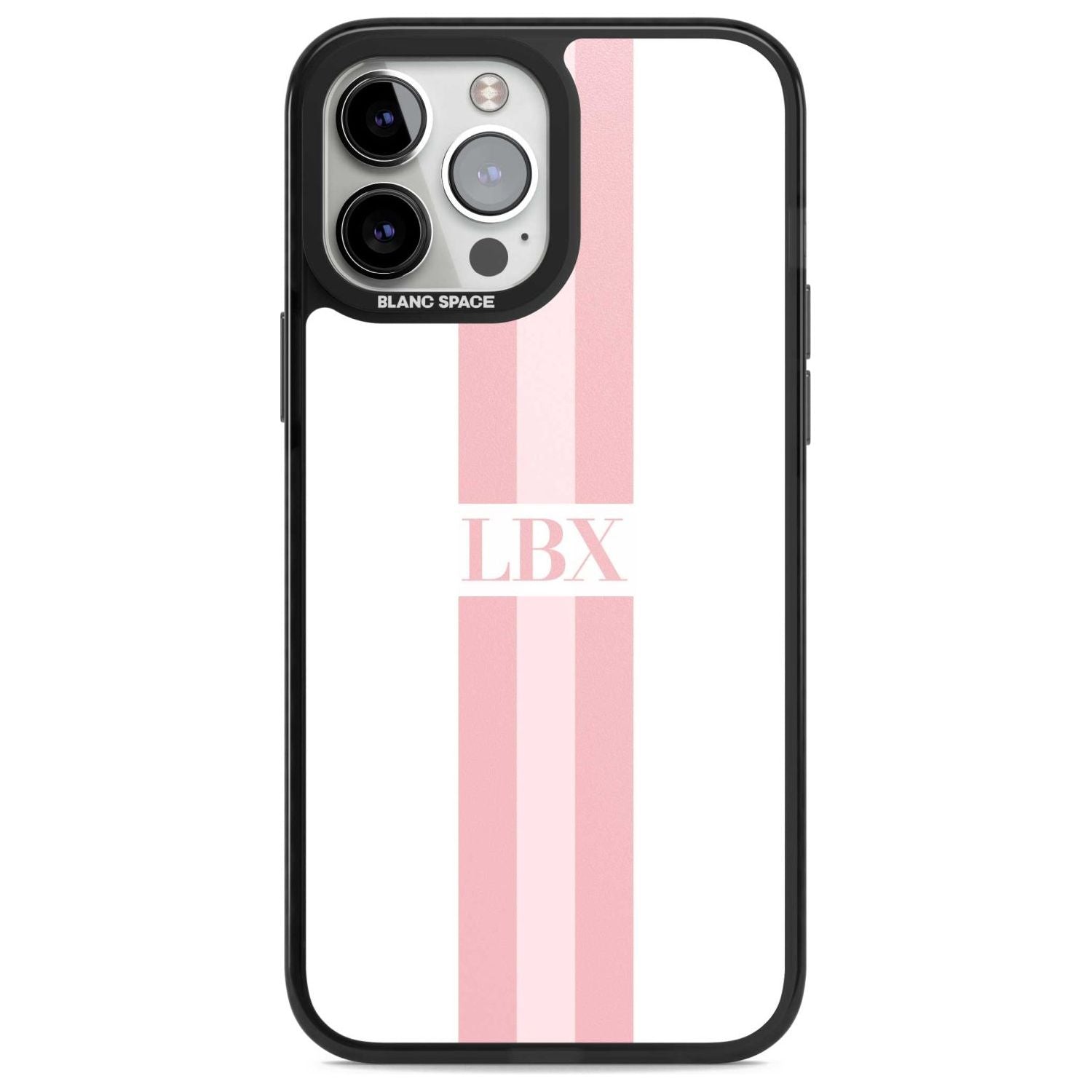 Personalised Minimal Pink Stripes Custom Phone Case iPhone 13 Pro Max / Magsafe Black Impact Case Blanc Space