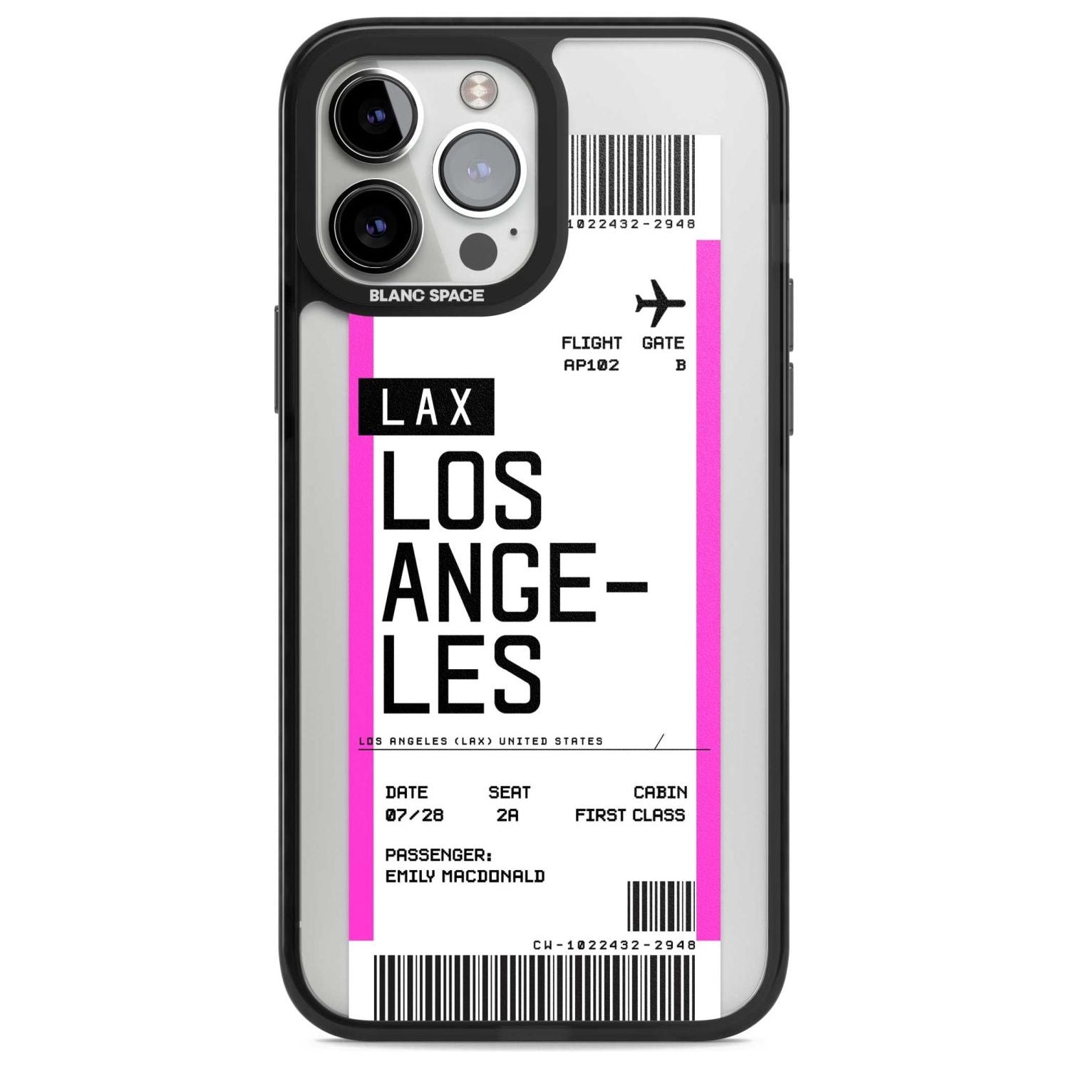 Personalised Los Angeles Boarding Pass Custom Phone Case iPhone 13 Pro Max / Magsafe Black Impact Case Blanc Space