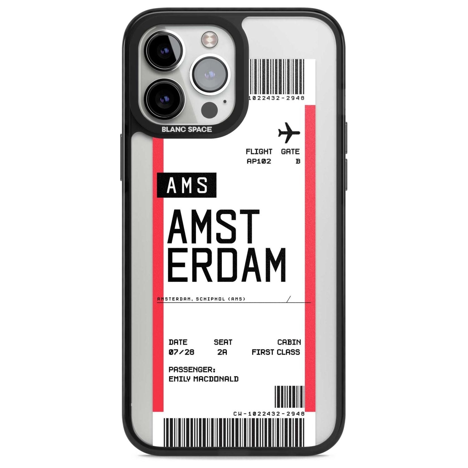 Personalised Amsterdam Boarding Pass Custom Phone Case iPhone 13 Pro Max / Magsafe Black Impact Case Blanc Space