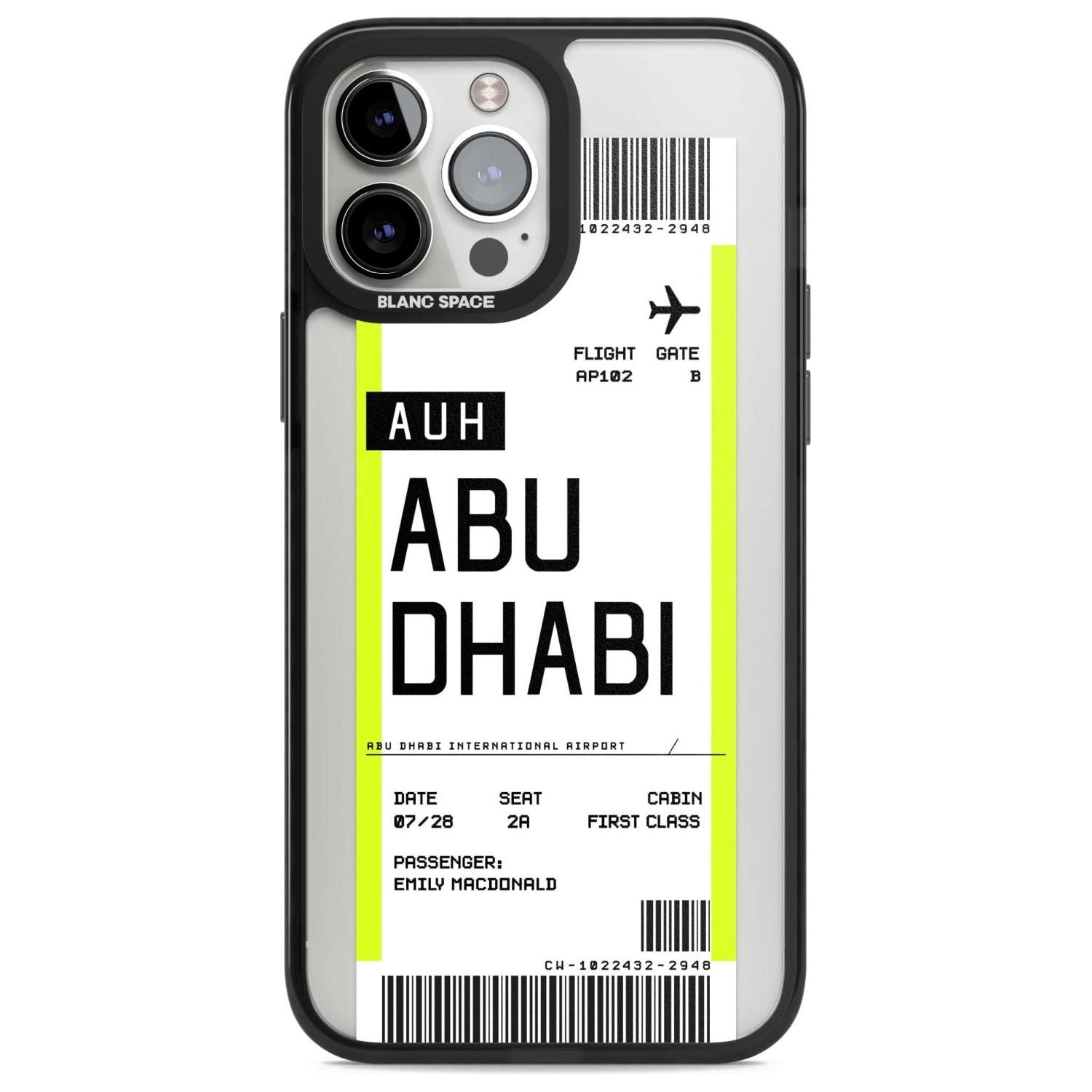 Personalised Abu Dhabi Boarding Pass Custom Phone Case iPhone 13 Pro Max / Magsafe Black Impact Case Blanc Space