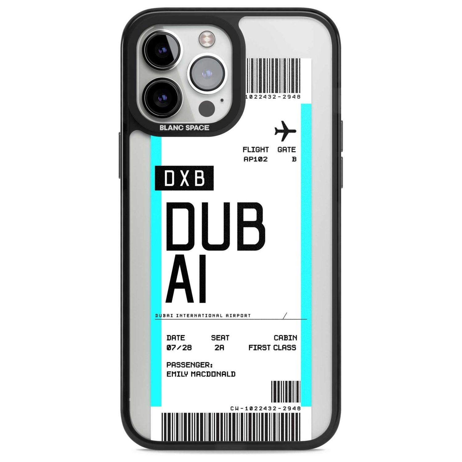 Personalised Dubai Boarding Pass Custom Phone Case iPhone 13 Pro Max / Magsafe Black Impact Case Blanc Space